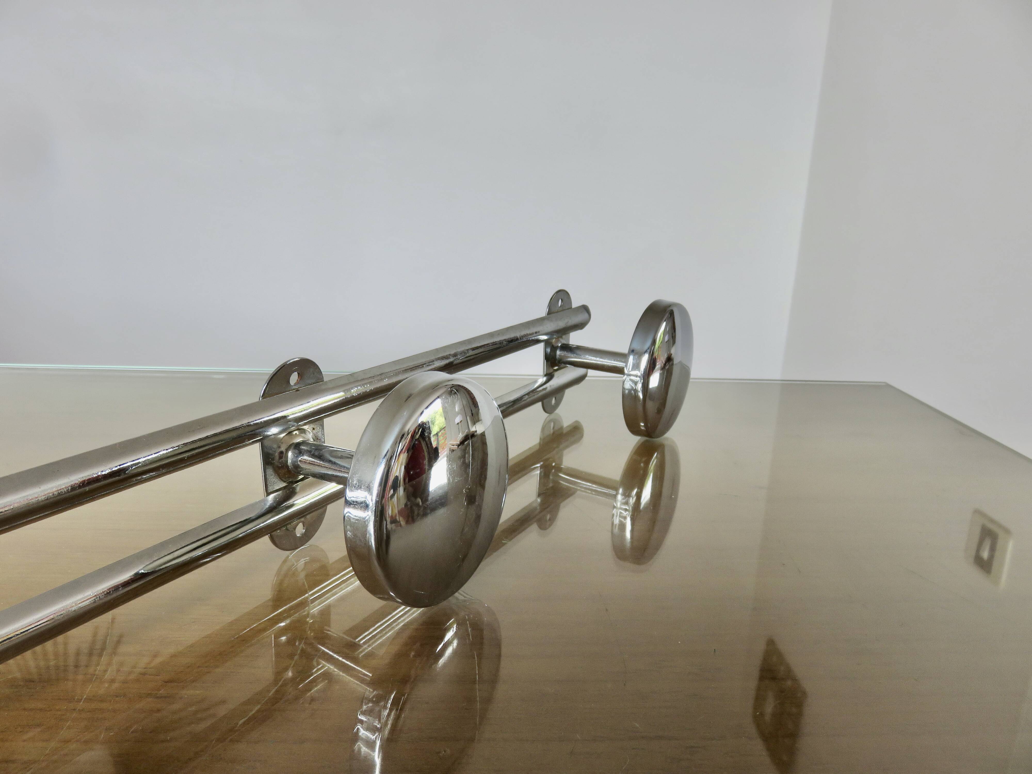 Wall coat rack with 4 hooks in chrome metal 1970