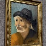 Maurice Terrot: oil painting on canvas portrait of a Chinese man with a hat