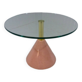 Italian Memphis style pink natural stone & glass side table 1980’s