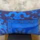 Vintage Turkish Wool Lumbar Pillow, Handmade Blue Geometric Rug Cushion