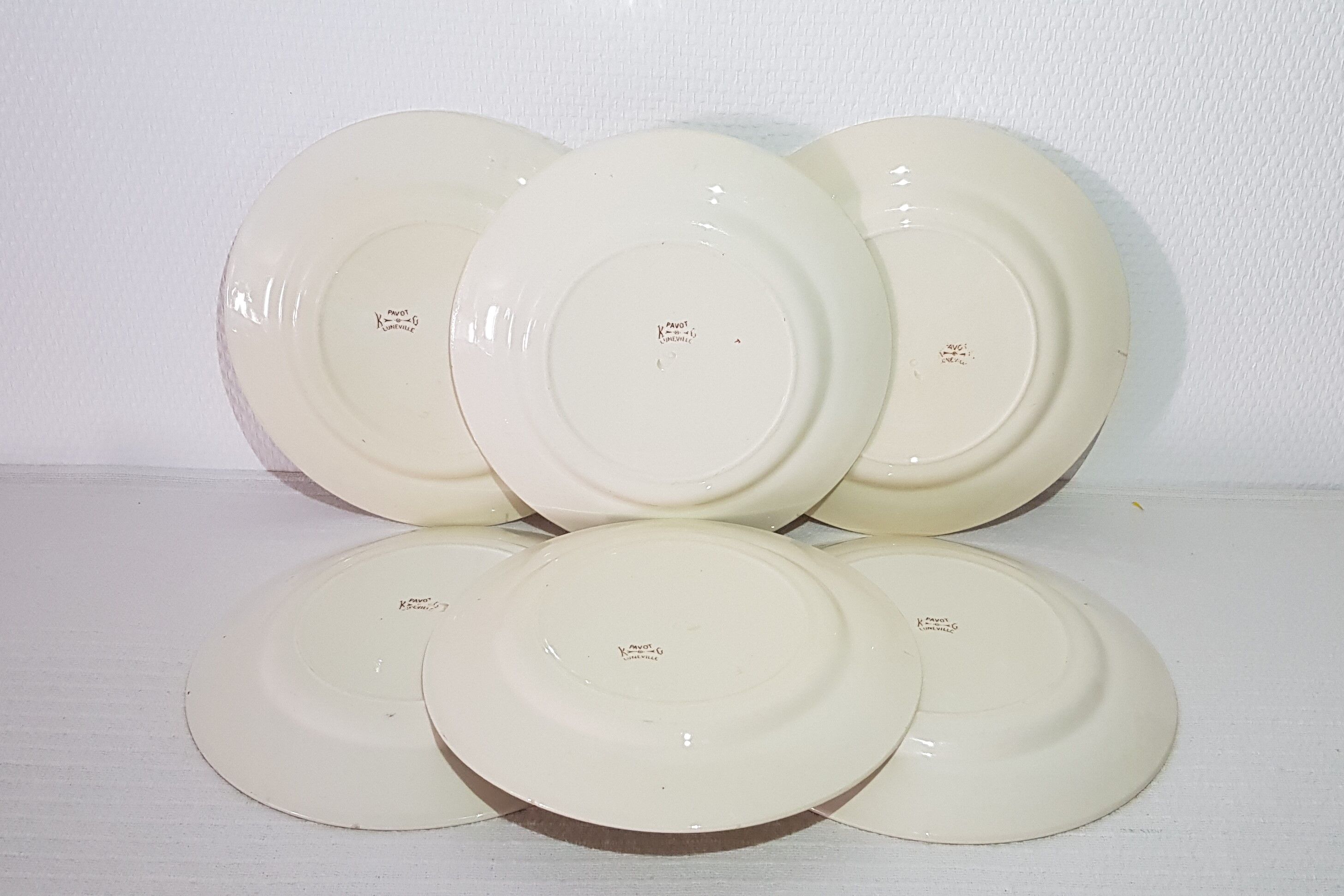 Set of 6 dessert plates in Luneville earthenware, iron earth, polychrome