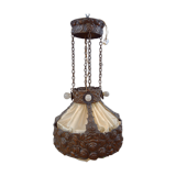 Antique Art Nouveau lamp in copper and silk