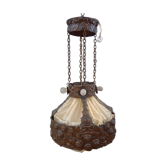 Lampe Art Nouveau antique en cuivre et soie