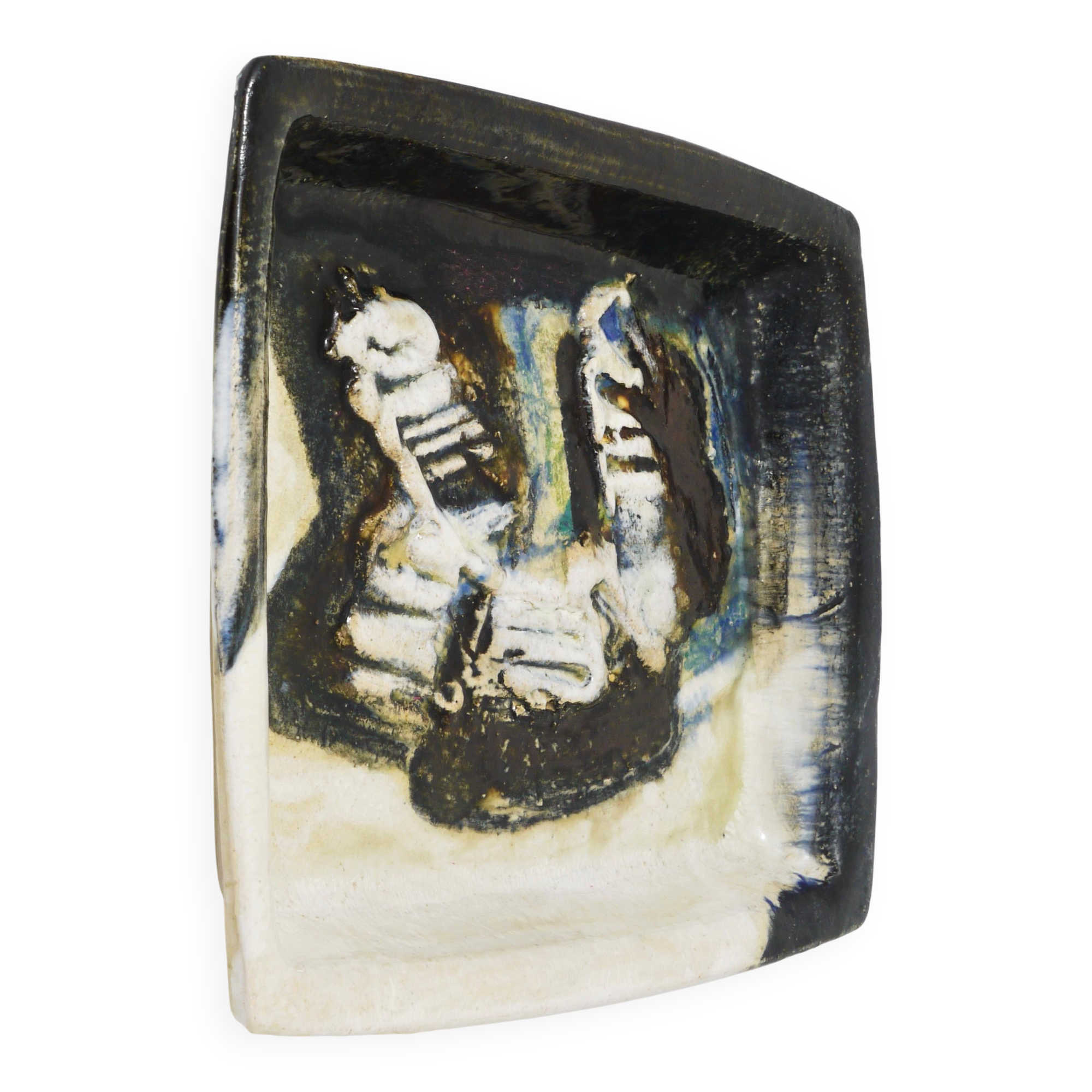 Two large abstract stoneware bowls/plates by Jeppe Hagedorn-Olsen, Denmark, 1970s.