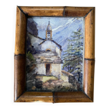 Watercolour "mountain chapel" in an old frame