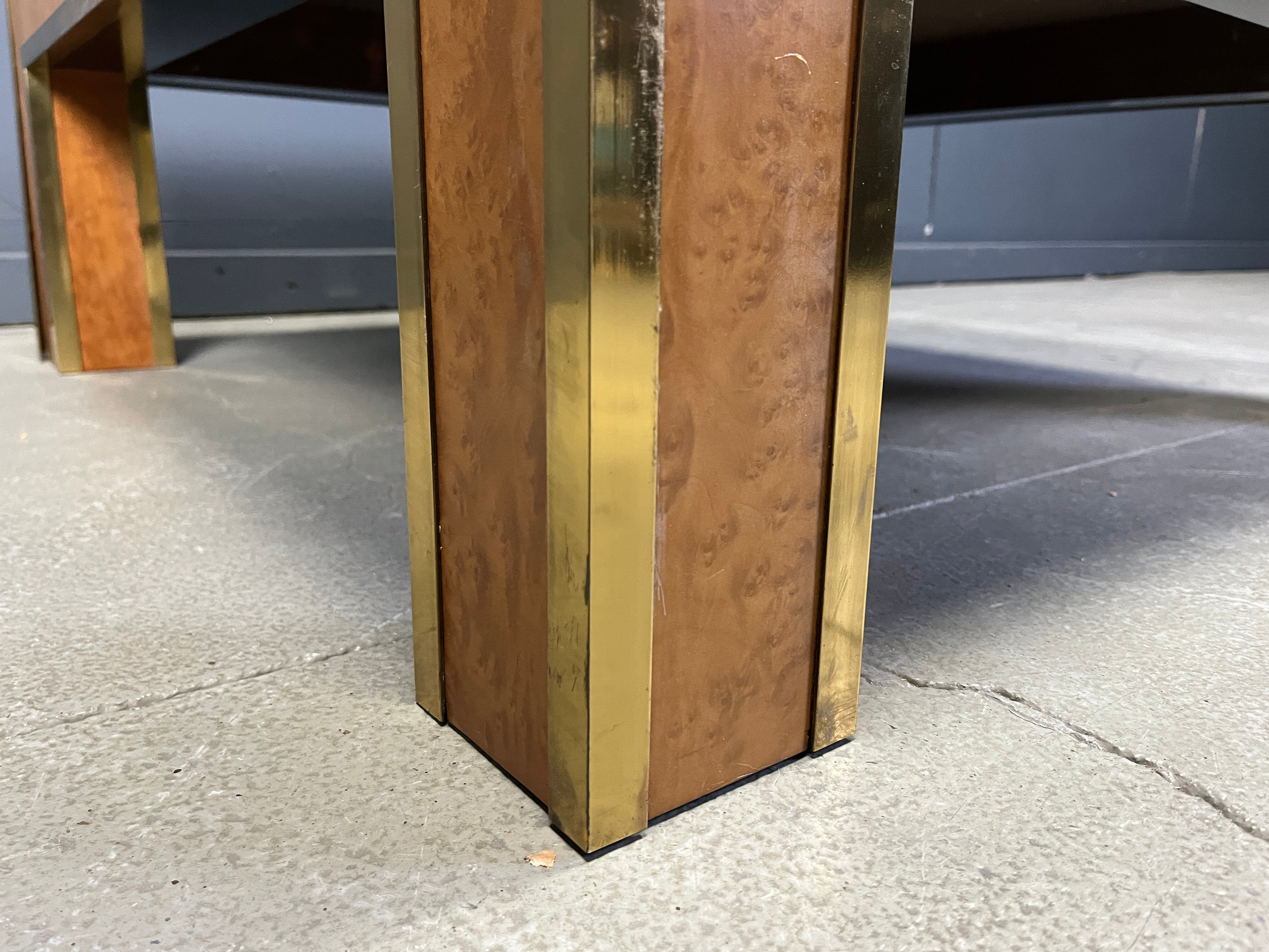 Brass and burl wood coffee table by Jean Claude Mahey, 1970s