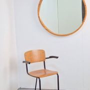 Large Mid-Century Round Pine Mirror, Denmark, 1960s