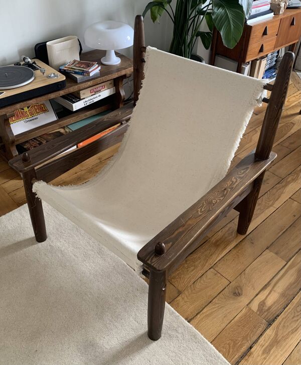 Fauteuil Safari Honoré bois et toile beige