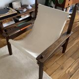 Honoré Safari armchair in wood and beige canvas