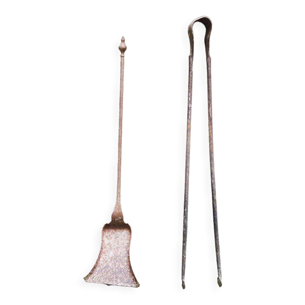 Ancienne Pelle Et Pince à Braises En Acier, Accessoire Cheminée Vintage France
