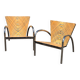 Pair of 2 atypical armchairs wood, chrome and leather vintage 1980