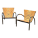 Pair of 2 atypical armchairs wood, chrome and leather vintage 1980