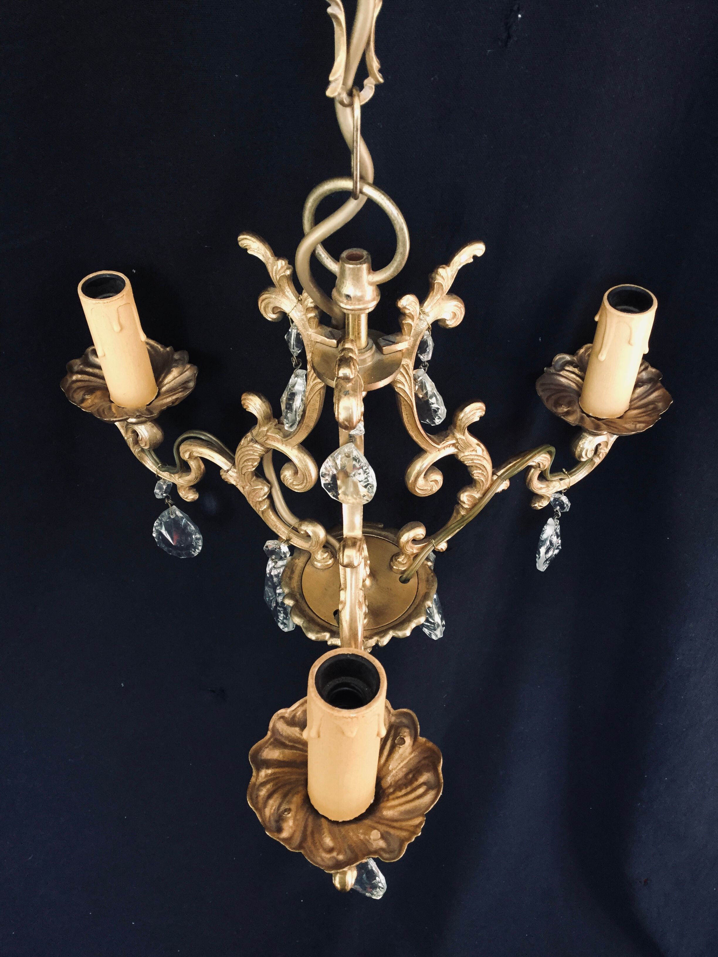 Lustre cage  à 3 lumières cristal et bronze