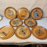 Set of 8 vintage dessert plates in enamelled stoneware signed MALI