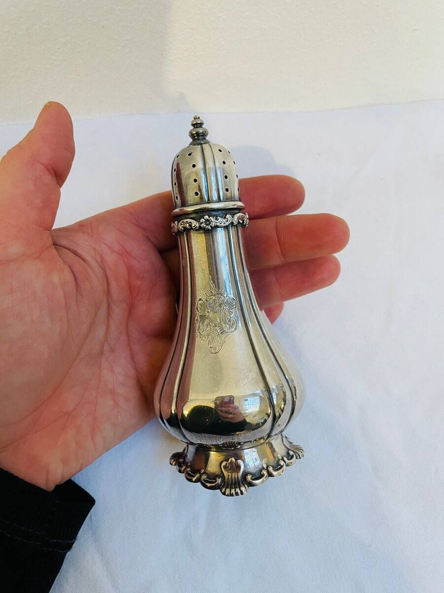 Floral sterling silver salt shaker by Tiffany & Co., 1950s