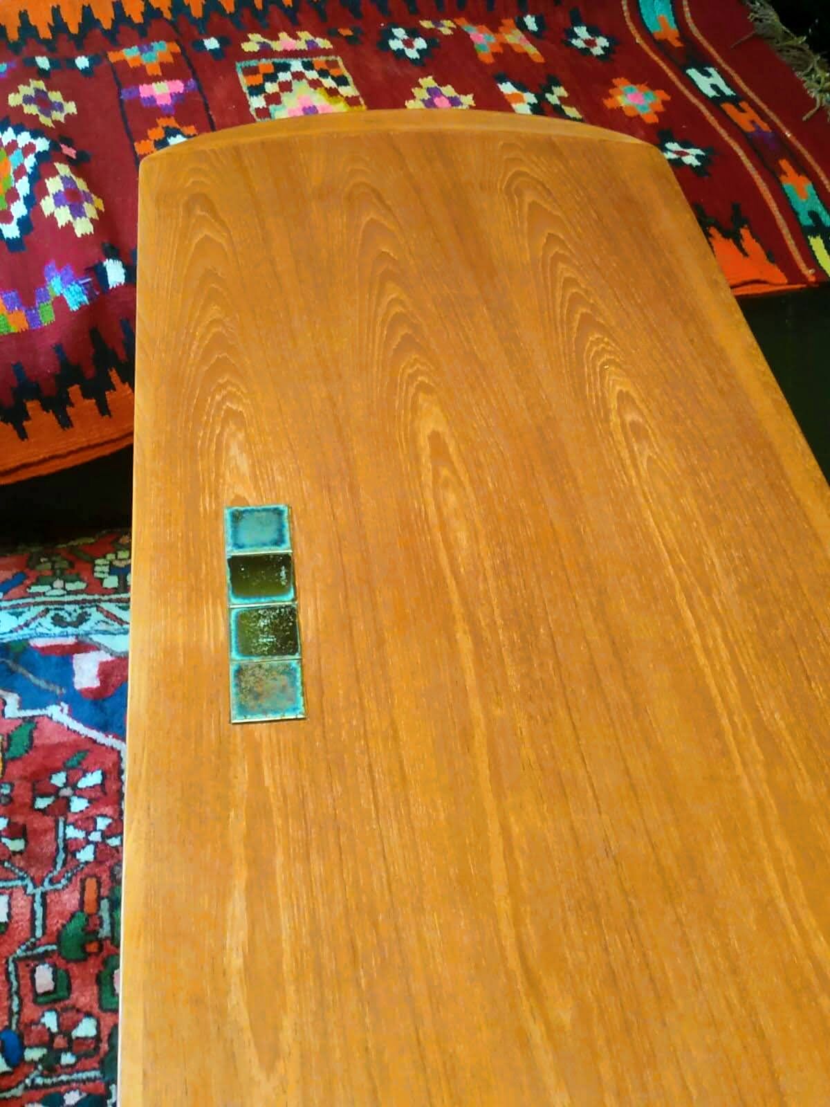 Scandinavian coffee table in teak and Briare enamels, vintage branded Bovirke