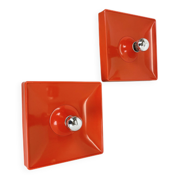 Set of 2 Cubic VERNER PANTON Style RED Wall Light by SÖLKEN Leuchten, 1970s