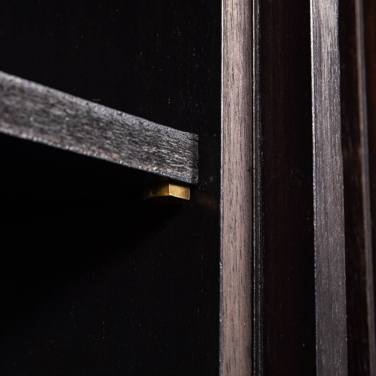 Striking 20thc italian ebonised etageres with open back & storage c.1970