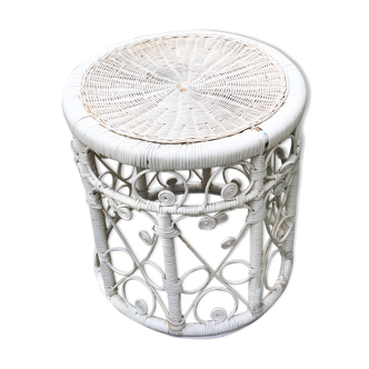 Tabouret pouf table vintage en rotin peacock