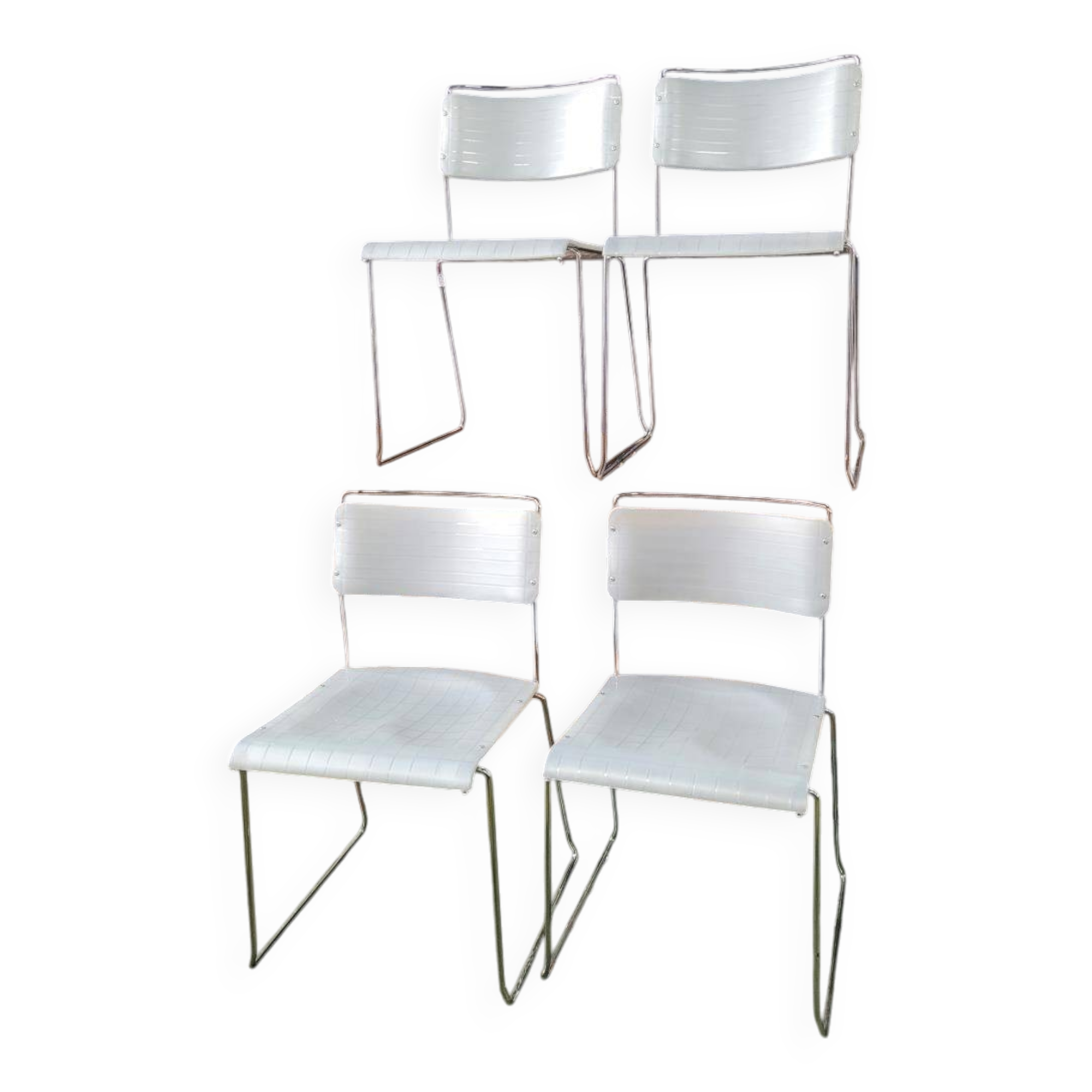 Set of 4 Italian Spilimbergo chairs in chromed steel and white plastic
