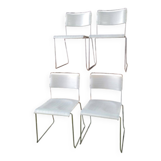 Set of 4 Italian Spilimbergo chairs in chromed steel and white plastic