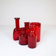 Collection of five rare red vases by Erik Hoglund, Sweden, 1960s.