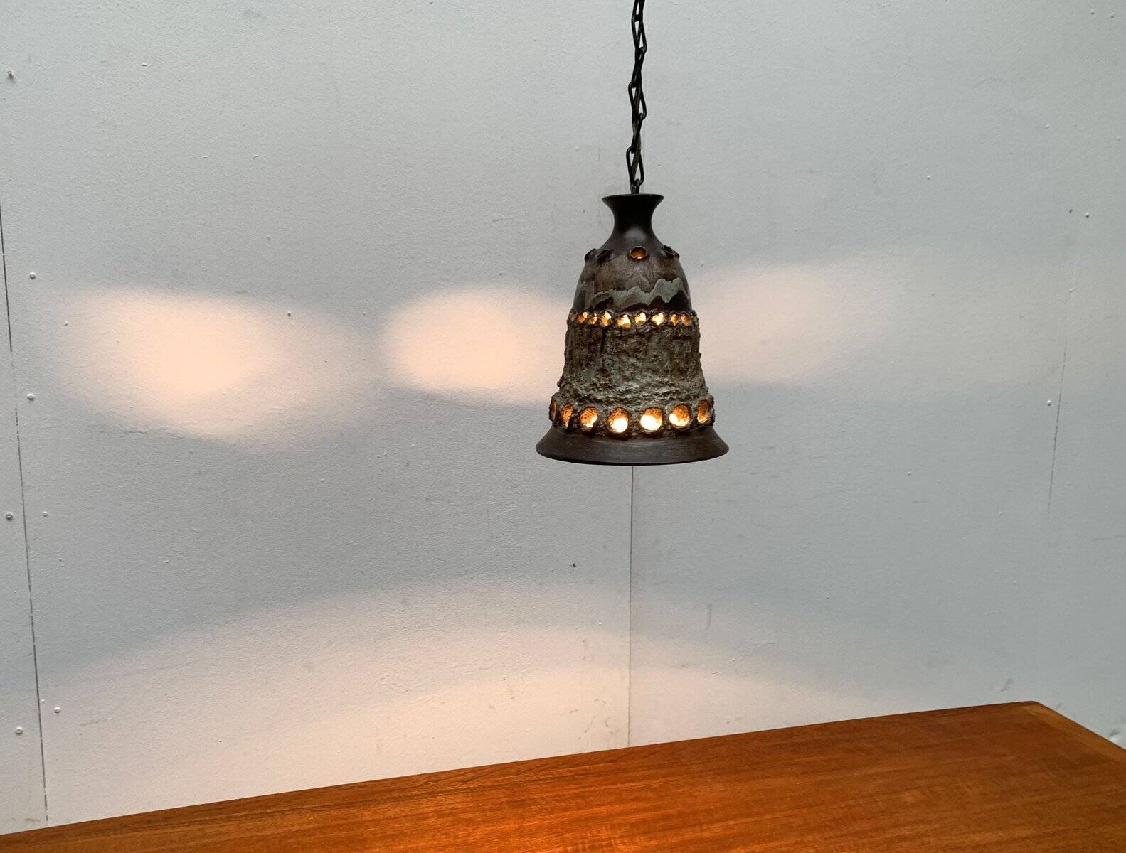 Brutalist ceramic pendant from the mid-century modern period by Judi Kunst.