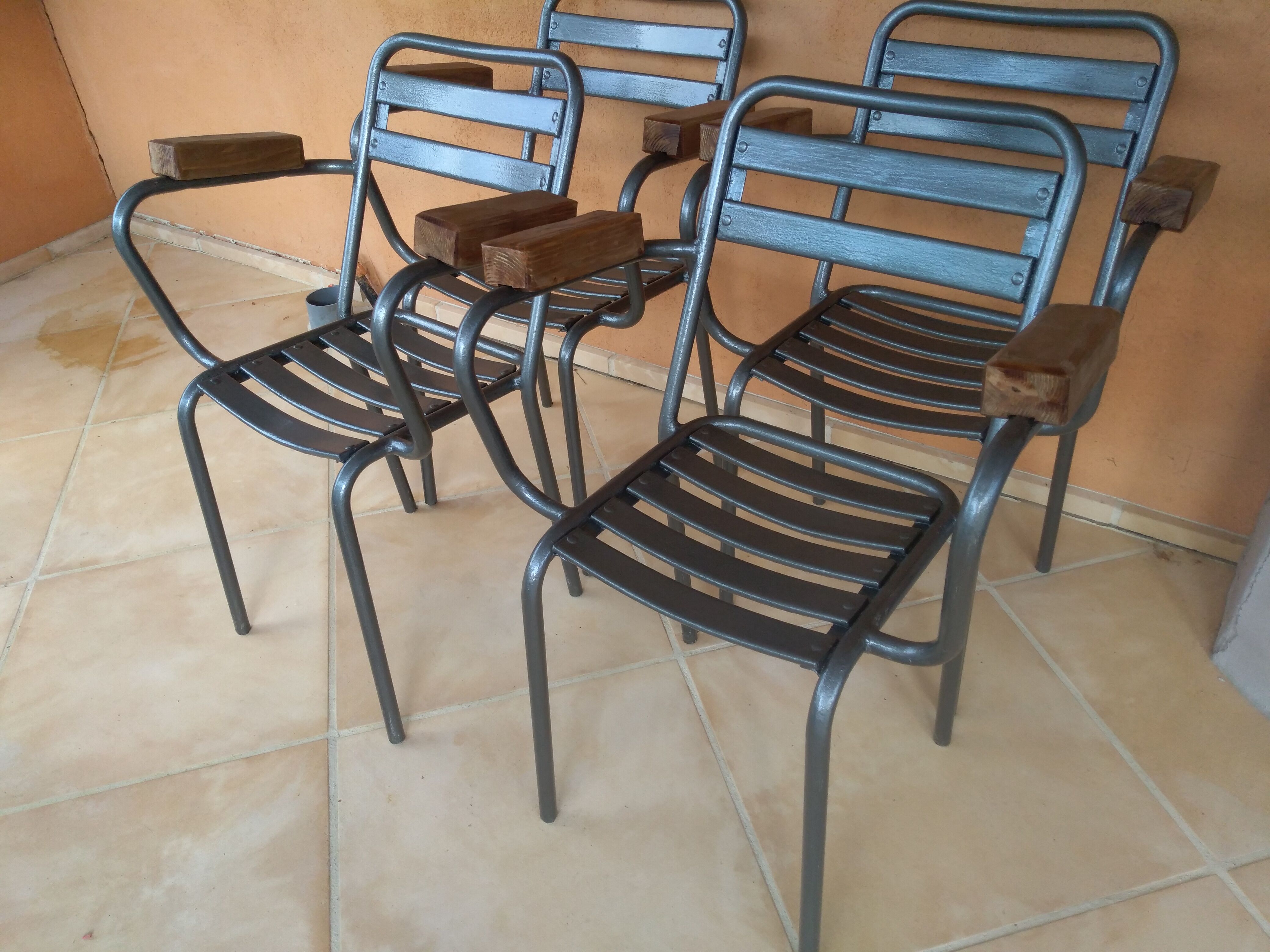 Set table and 4 armchairs bistro garden Tolix Xavier Pauchard 1950s