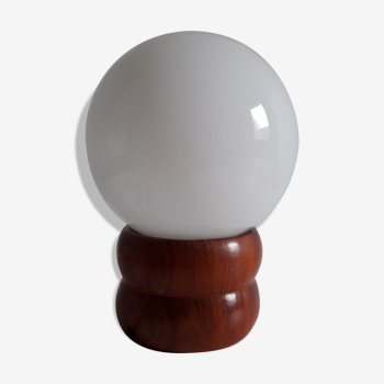 Lampe de chevet bois et opaline