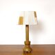 Wooden candle holder mounted as a lamp and its rope shade, 47.5cm.