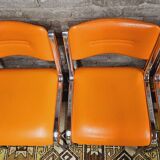 Set of 4 vintage chrome skai orange chairs 1970