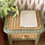 Set of 2 vintage woven rattan bedside tables.