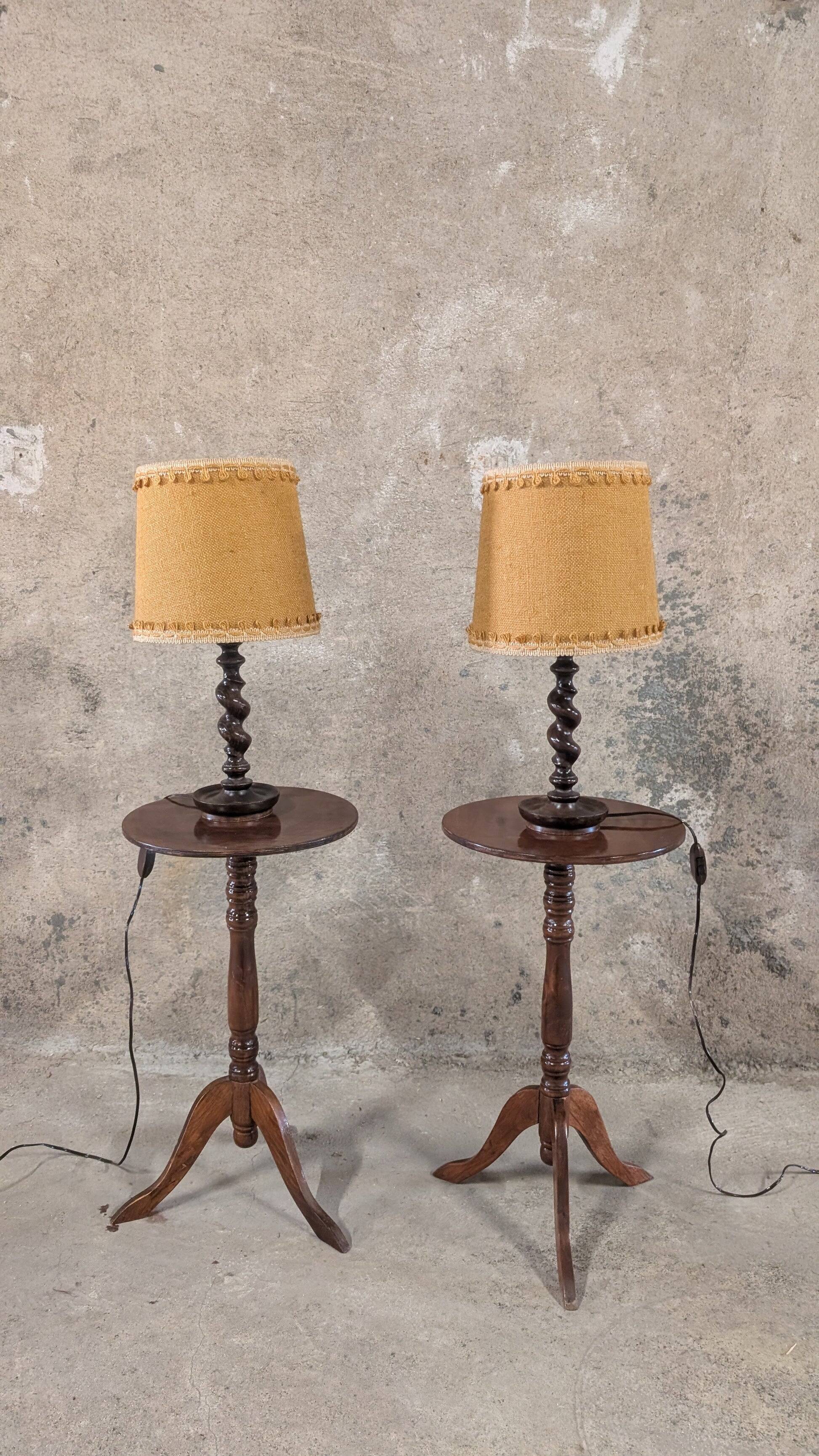 Pair of turned wood lamps