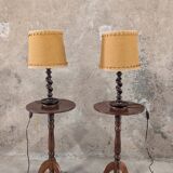 Pair of turned wood lamps