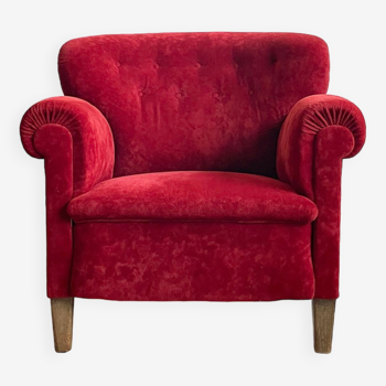 Fauteuil vintage à dossier à dossier danois en velours, superbe état d’origine, années 1950