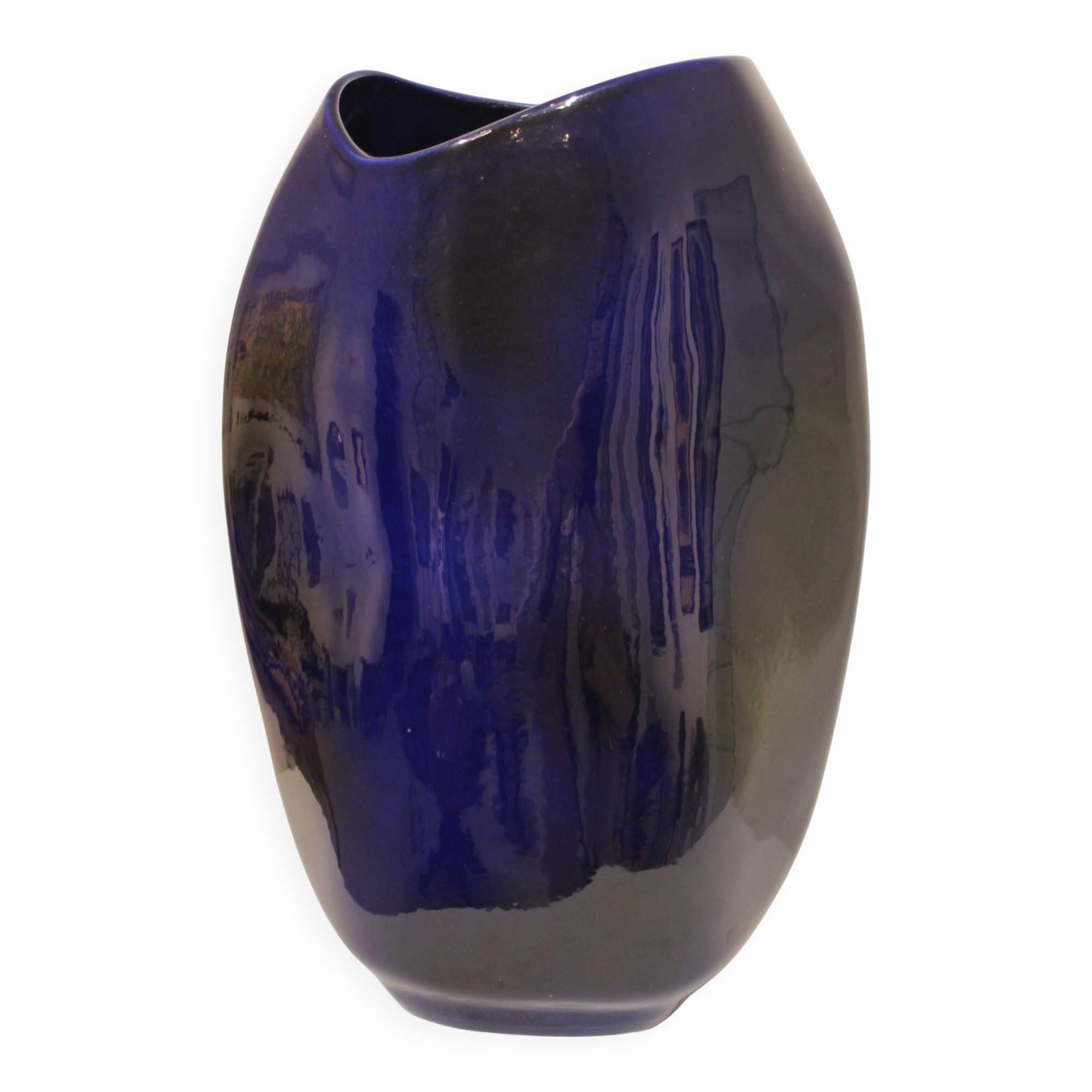Important blue glazed ceramic vase signed by Max Idlasflag