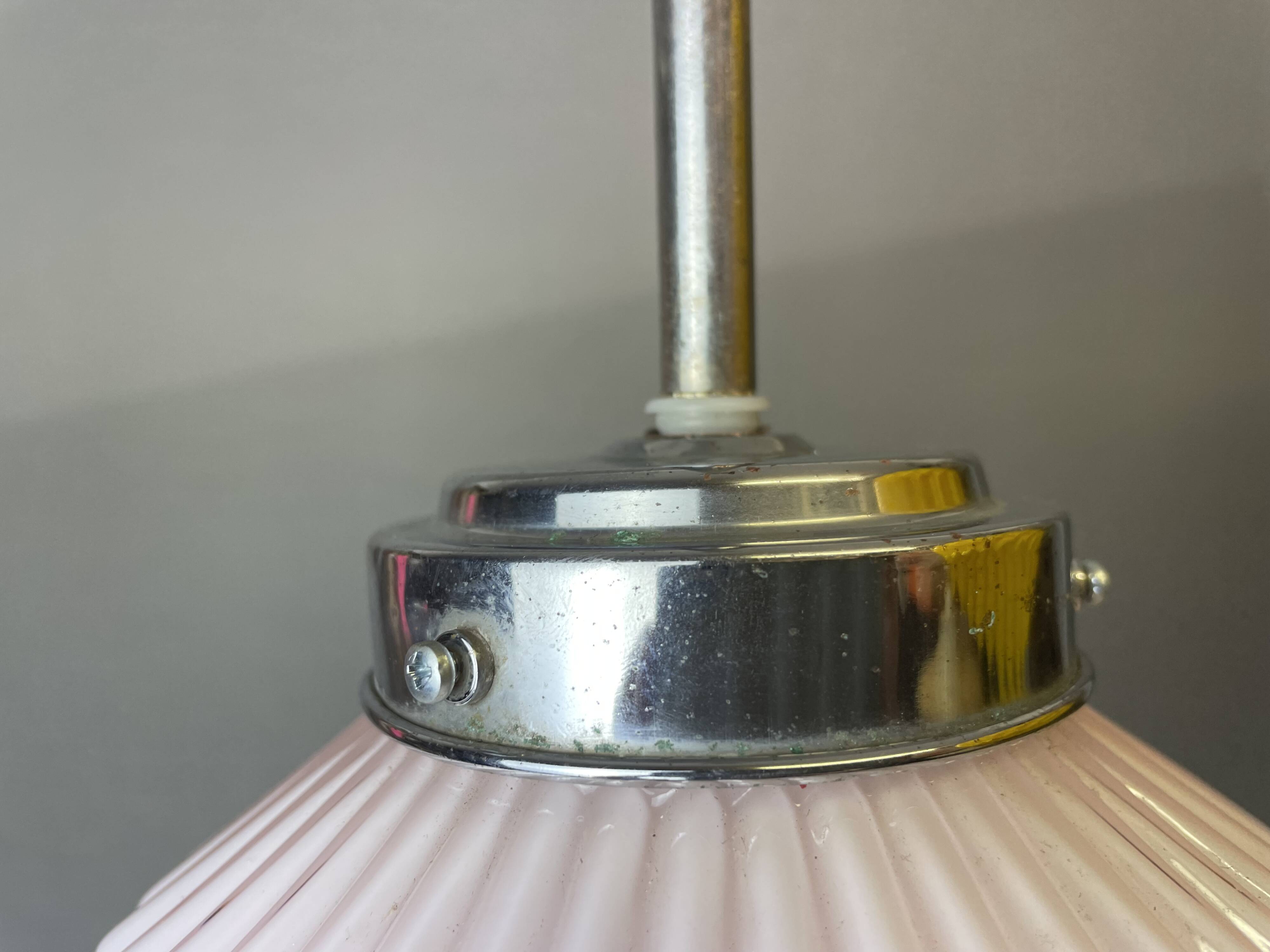 Pink Art Deco glass hanging lamp