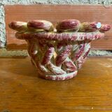 Antique White & Pink Openwork Braided Ceramic Barbotine Cup Vintage