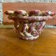 Antique White & Pink Openwork Braided Ceramic Barbotine Cup Vintage