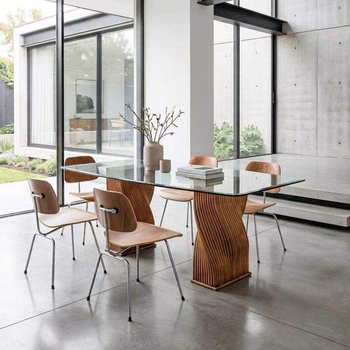 Dining table or desk in glass and bamboo from the 1970s.