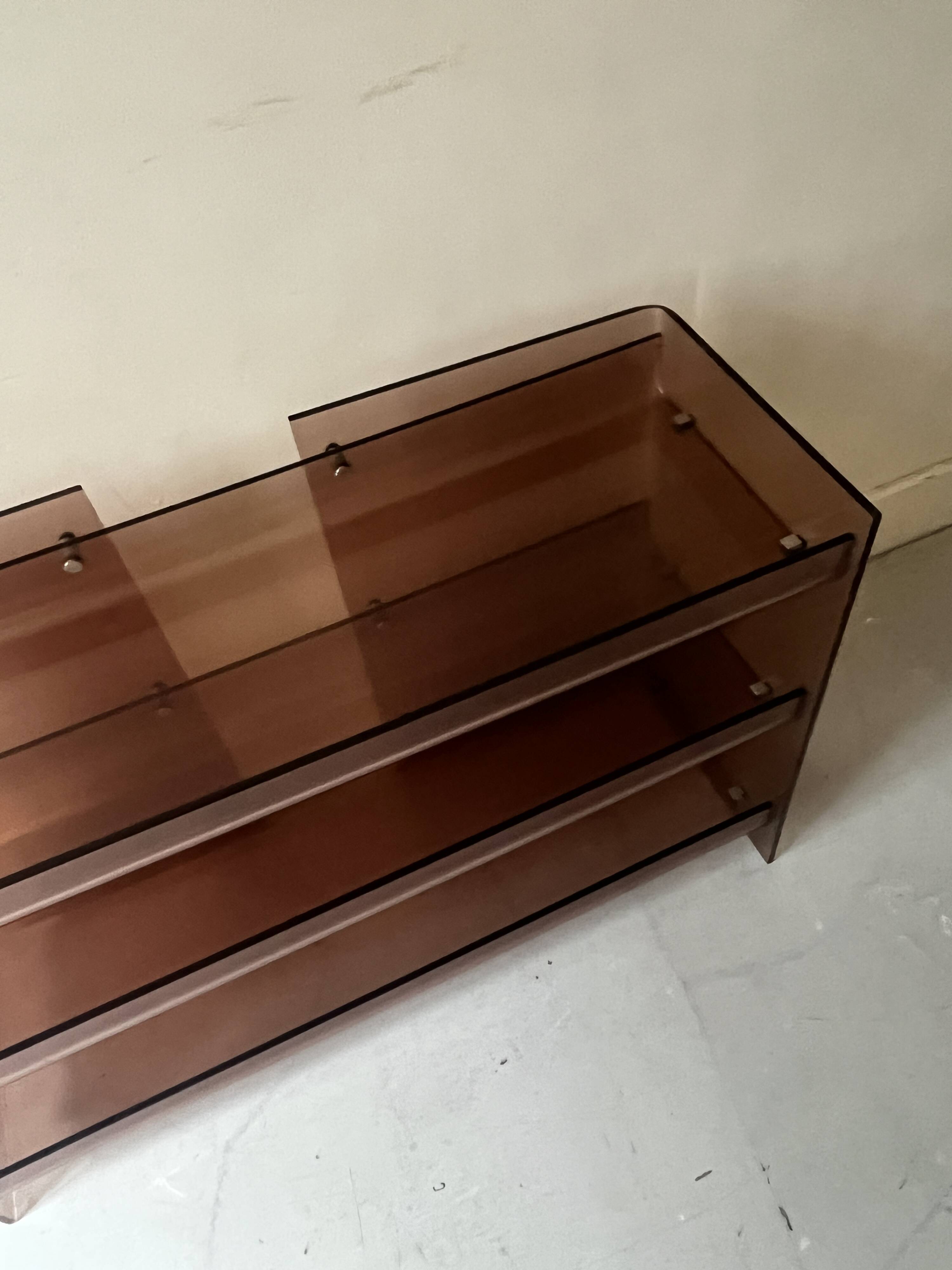 Roche Bobois smoked plexiglass console bookcase, 1970 design