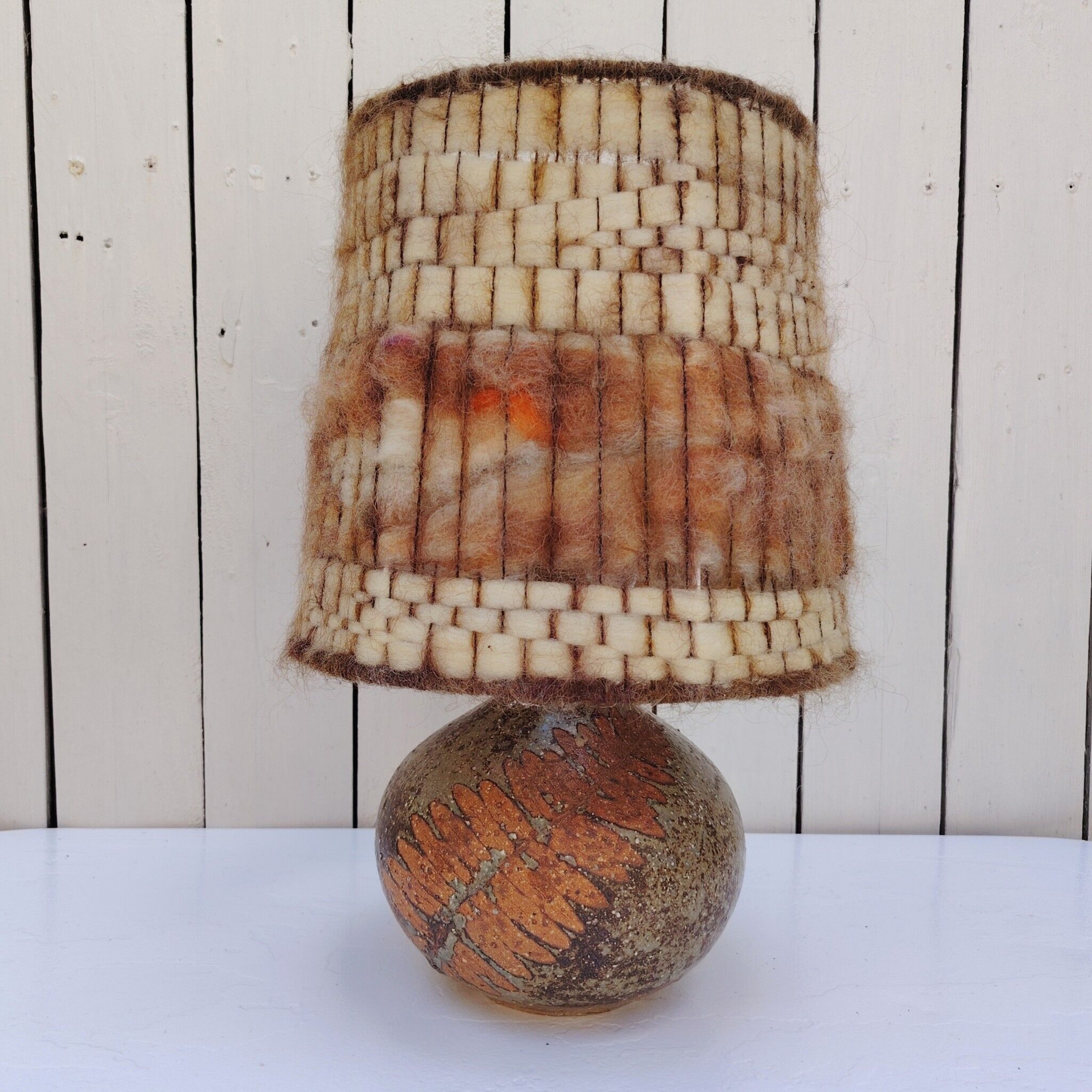 Pied de lampe en grès pyrité, fougère, Alain Blanchard, vintage