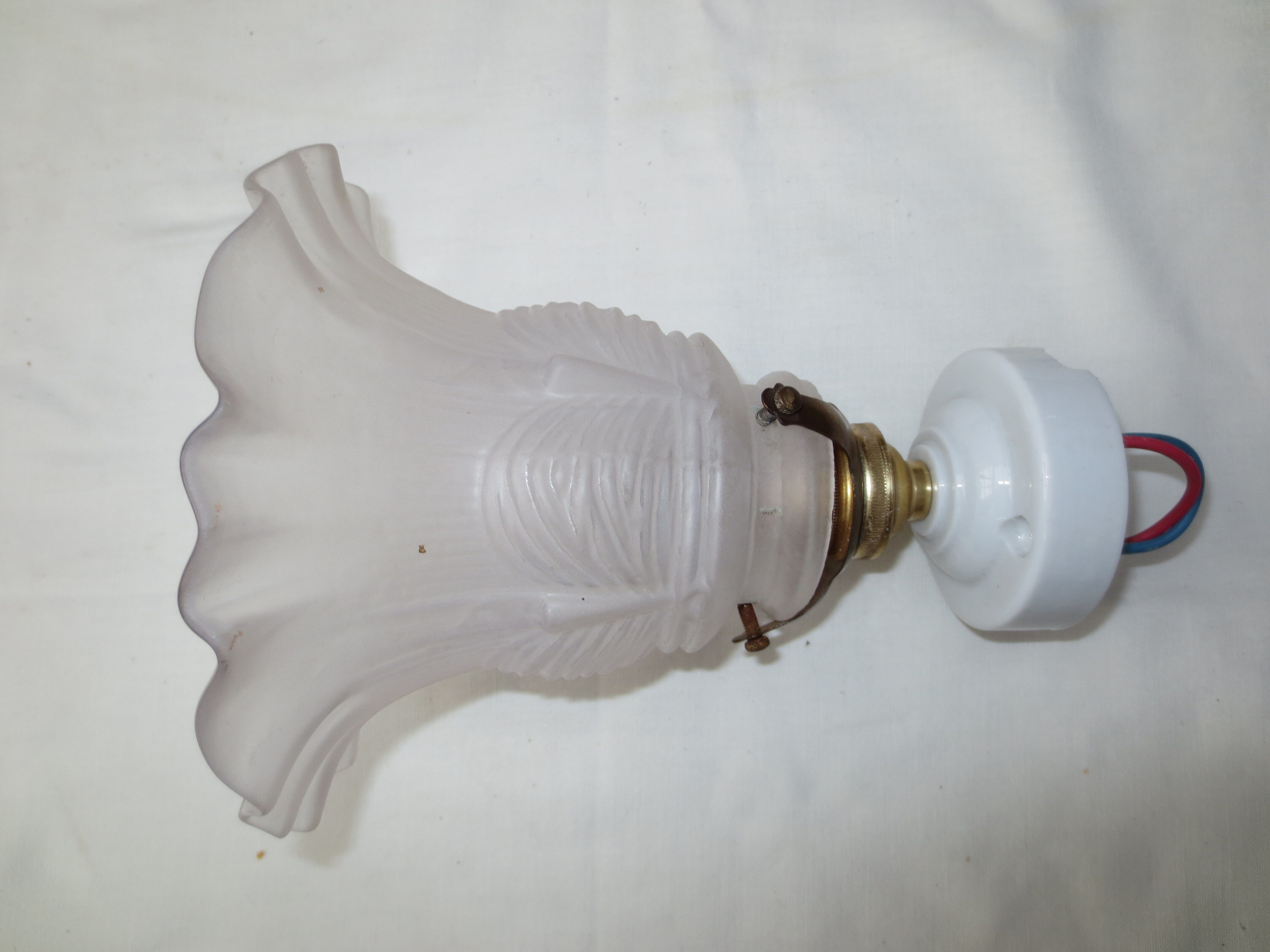 Applique droite vintage, en porcelaine, tulipe verre givré