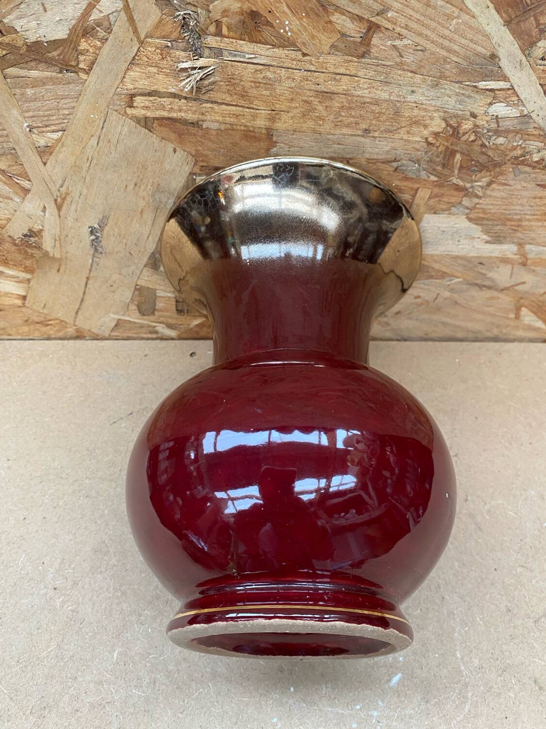 Antique bordeaux red & gold ceramic vase germany vintage