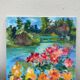 Old oil painting / landscape painting and flowers