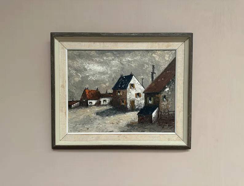 Original Swedish Oil on Canvas – "Houses", Unknown Author – Signed, Vintage and Framed – 61 x 51 cm (24 x 20 inches)