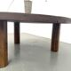Round coffee table in solid oak, octagonal legs, France, 1950s.