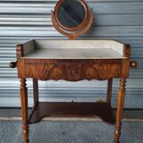 Ancienne table de toilette, coiffeuse en marbre et bois massif