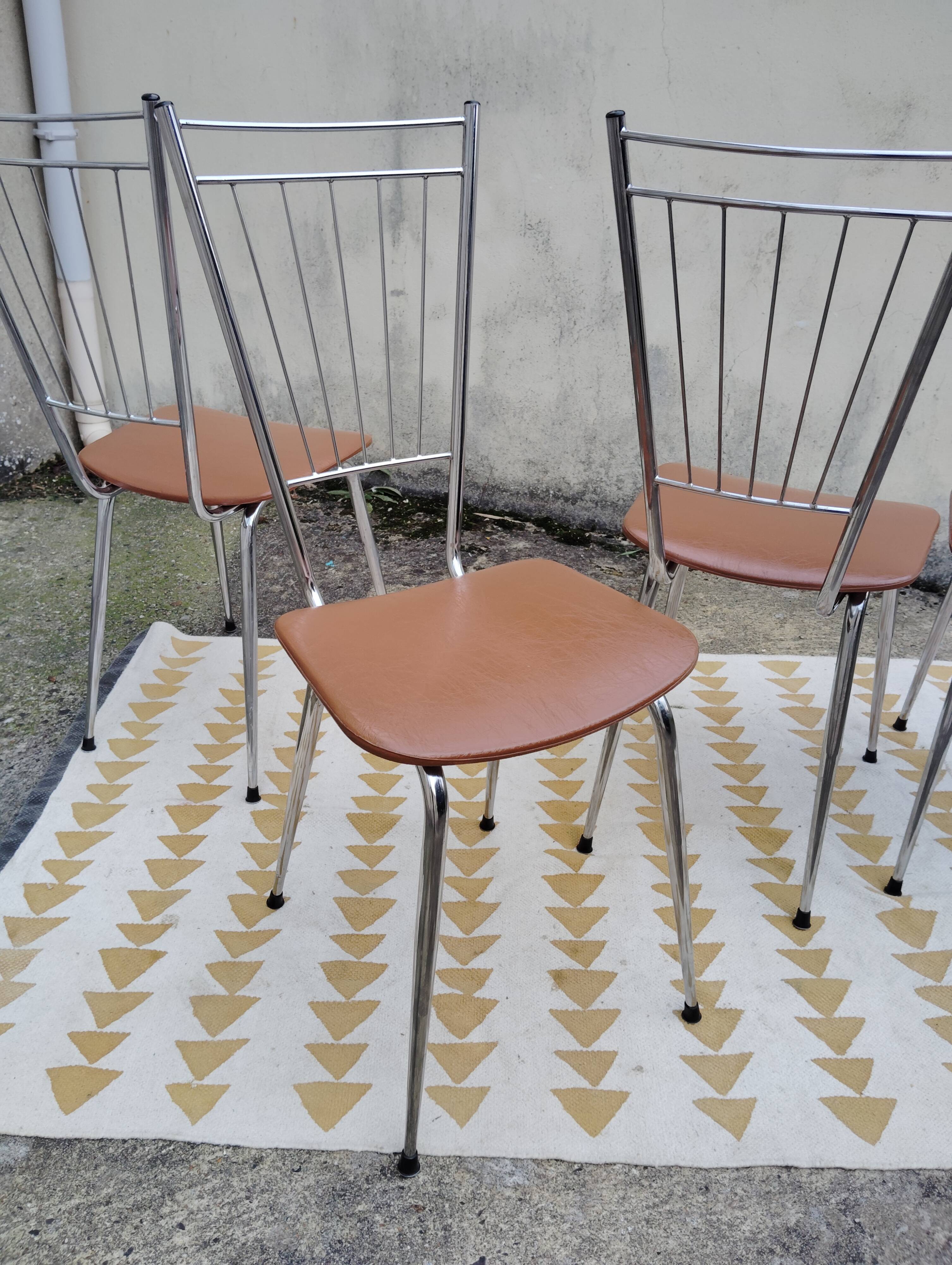 Set 4 chaises vintage scandinave chrome et simili