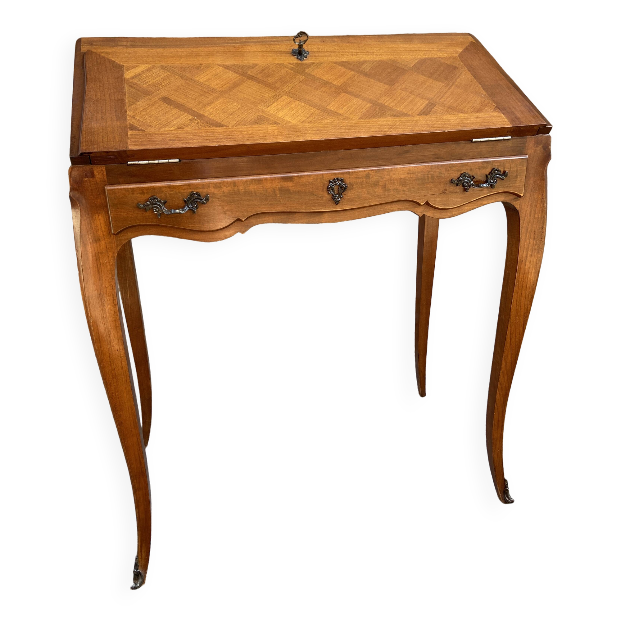 Louis XV style cherry wood Dos d'Âne scriban slope desk 1970